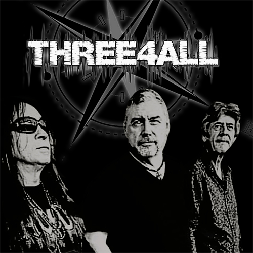 three 4 all band members photo - black and white image