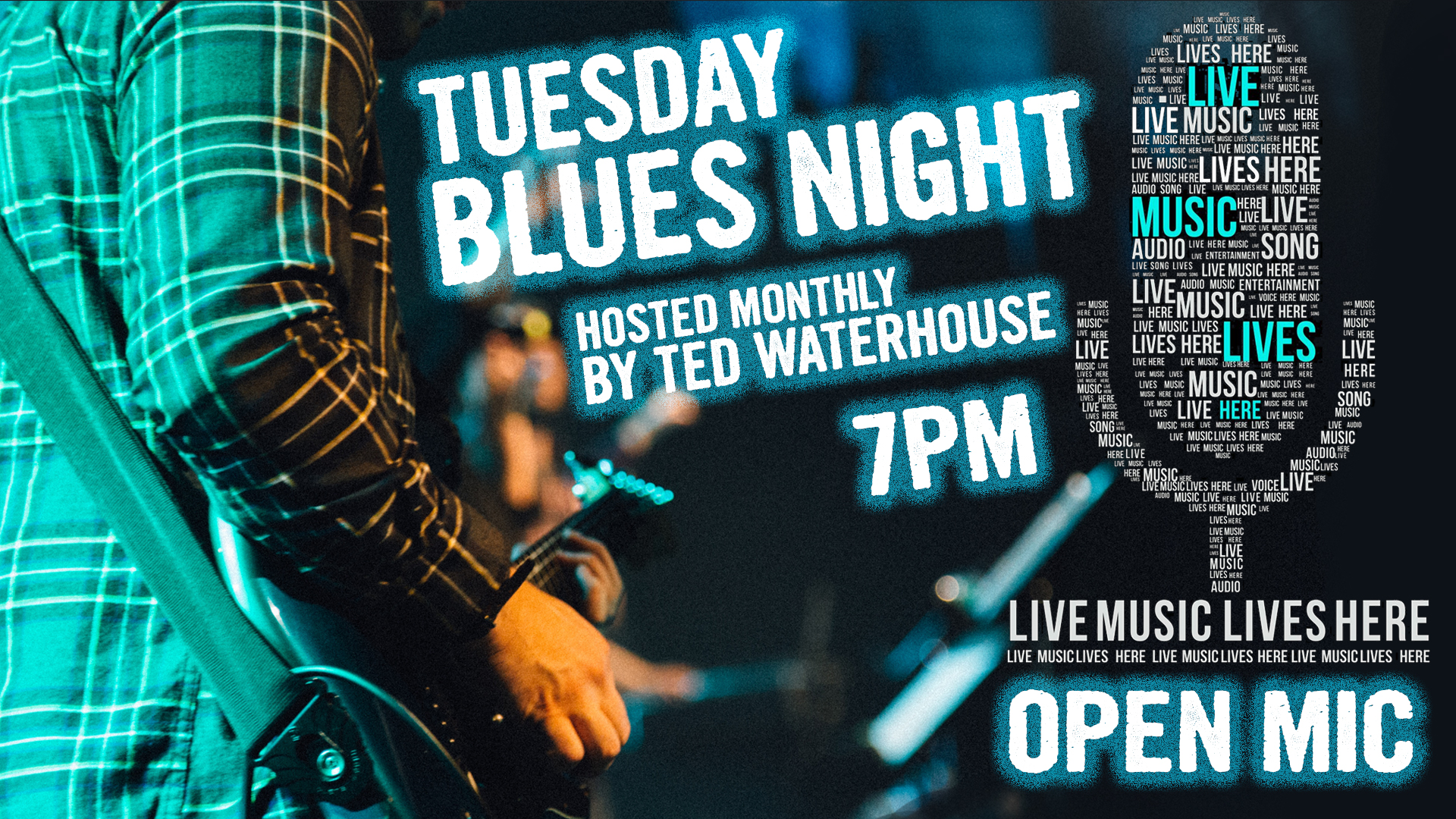 Ad for Tuesday Night Blues Night at The Siren 7 Pm Open Mic